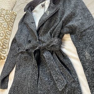 Simply Emma Black and White Tweed Trench Coat